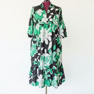 Womens Maxi Shirt Dress Casual Floral 3/4 Long Sleeve Collared V Neck XL